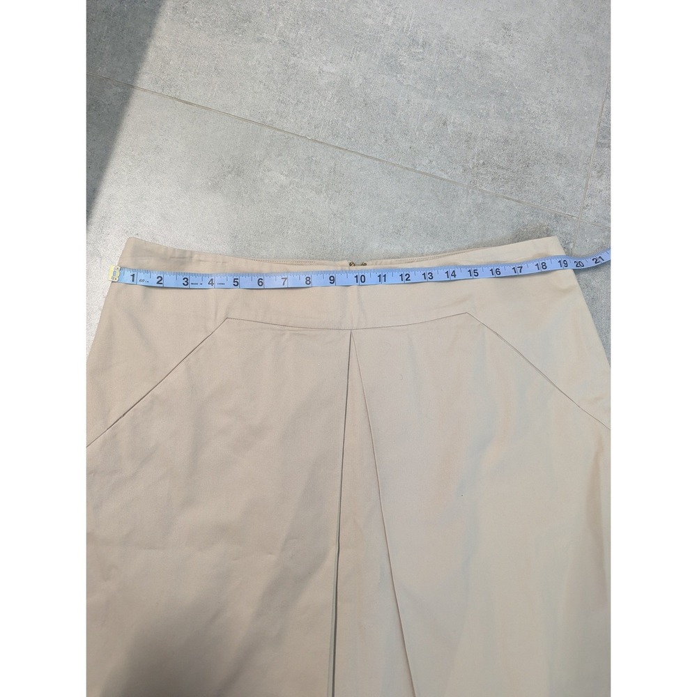 Michael Kors Khaki Beige Cotton Blend Pleated A-Line Skirt Size 14 MK Logo Zip - Picture 8 of 9